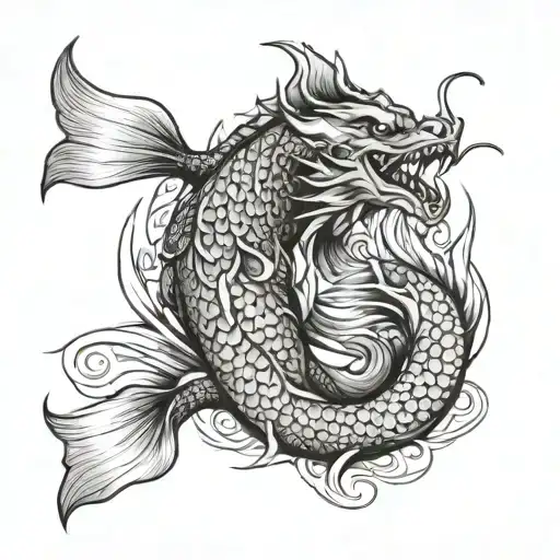 A dragon transforming into koi carp tattoo design idea