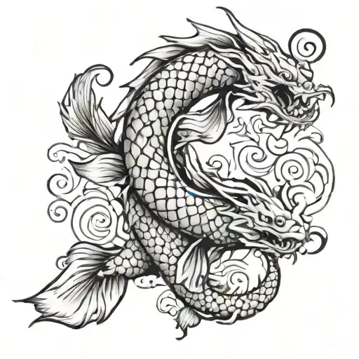 A dragon transforming into koi carp tattoo design idea