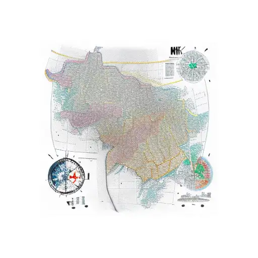 A Nusantara map with hidden spy symbols and clues scattered throughout tattoo design idea