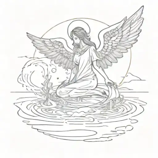 An angel on a frozen lake with the text unknown  tattoo design idea