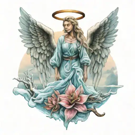 An angel on a frozen lake with the text unknown  tattoo design idea