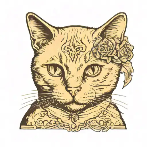 cream colored domestic short hair cat portrait medival photo frame tattoo design idea