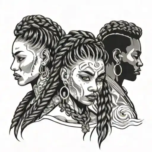 four people with braids tattoo design idea