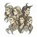 four people with long hair tattoo design idea