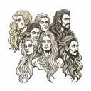 four people with long hair tattoo design idea