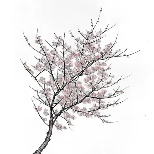black cherry blossom tree branches with red blossoms. tattoo design idea