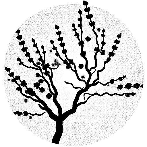 black cherry blossom tree with red blossoms. tattoo design idea