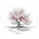 black cherry blossom tree with red blossoms. tattoo design idea
