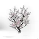 black cherry blossom tree with red blossoms. tattoo design idea