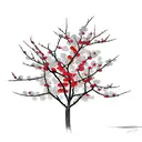 black cherry blossom tree branches with red blossoms. tattoo design idea