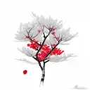 black cherry blossom tree branches with red blossoms. tattoo design idea