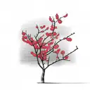 black cherry blossom tree branches with red blossoms. tattoo design idea