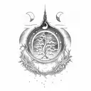 as above so below hands with moon and grapevine imagery tattoo design idea