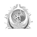 as above so below hands with moon and grapevine imagery tattoo design idea