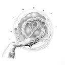 as above so below hands with moon and grapevine imagery tattoo design idea