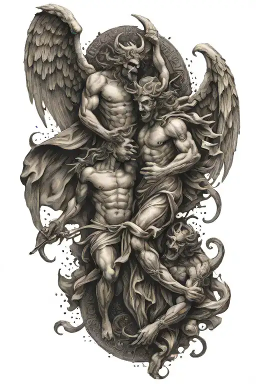 angel and demons fighting tattoo design idea