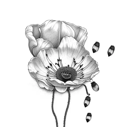 poppy and honeysuckle flower tattoo design idea