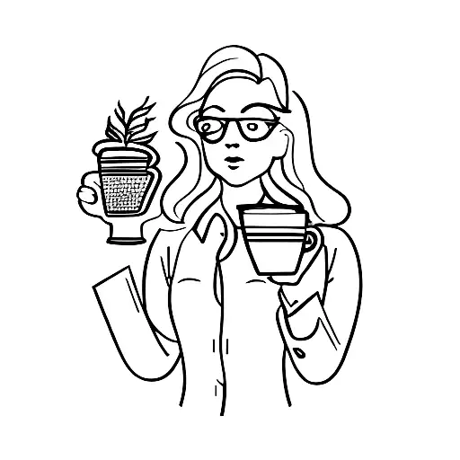 A female CEO holding a coffee mug while standing in a lush forest tattoo design idea