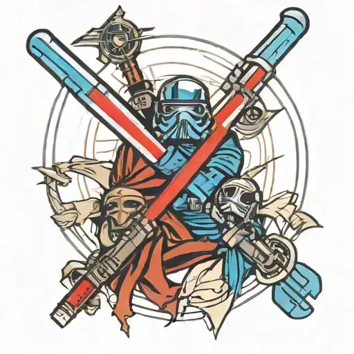 Crossed lightsabers (one red, one blue) representing the balance between the Dark and Light sides of the Force. You coul tattoo design idea