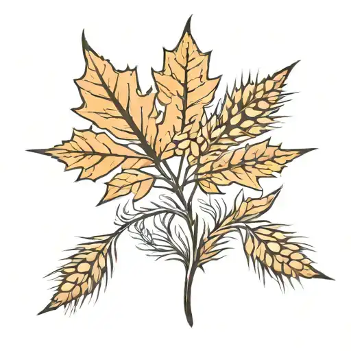 maple leaf with head of wheat in the middle   tattoo design idea