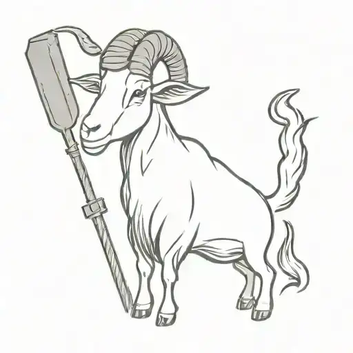 goat holding a shovel tattoo design idea