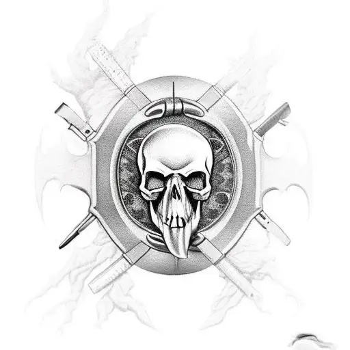 hunting knife with skull in it tattoo design idea