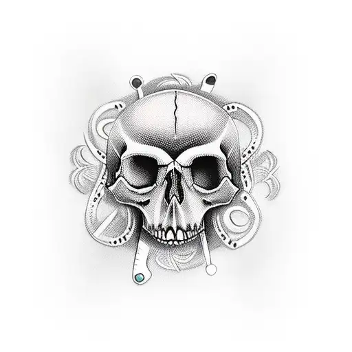 knife with skull in beaded  tattoo design idea