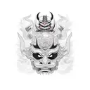 Hannya mask on full neck tattoo design idea
