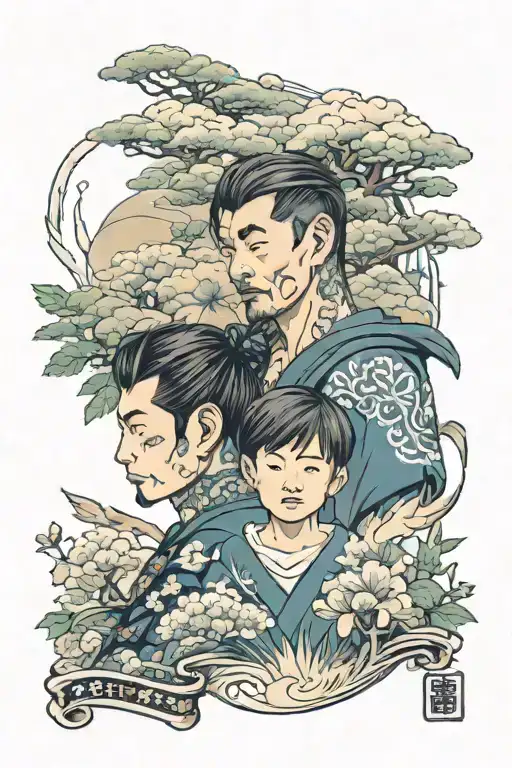 dad and son with nature tattoo design idea