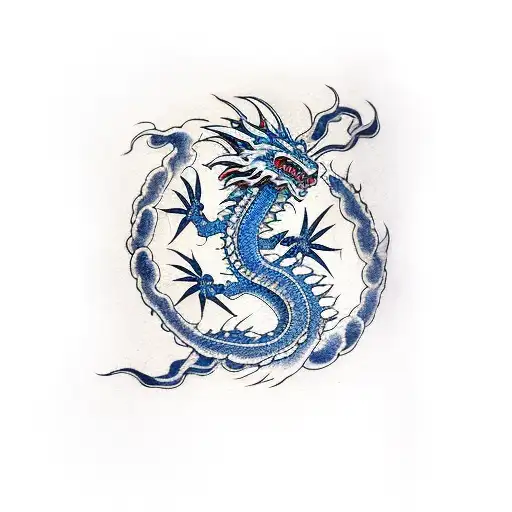 Dragon clouds thunder Lotus japanese style tattoo design idea