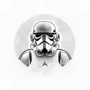 Create a 2D blackwork style tattoo design featuring a Star Wars Clone Jet Trooper. The Trooper should be dynamically dep tattoo design idea