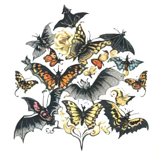 bats and butterflies forming the shape tattoo design idea