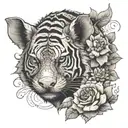a pig with a tiger and a snake with flowers tattoo design idea