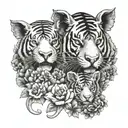 a pig with a tiger and a snake with flowers tattoo design idea