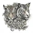 a pig with a tiger and a snake with flowers tattoo design idea