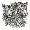 a pig with a tiger and a snake with flowers tattoo design idea