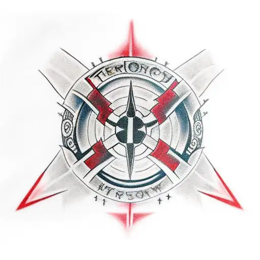 full sleeve tattoo with Star Wars symbols, red accents, and nordic knots in the background tattoo design idea