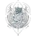 A traditional style tattoo of a Star Wars inspired dragon intertwined with Nordic knotwork, symbolizing strength and protection tattoo design idea