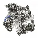 cross with rosary wrapped round tattoo design idea