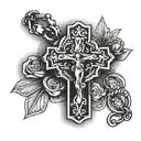 cross with rosary wrapped round tattoo design idea