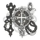 cross with rosary wrapped round tattoo design idea