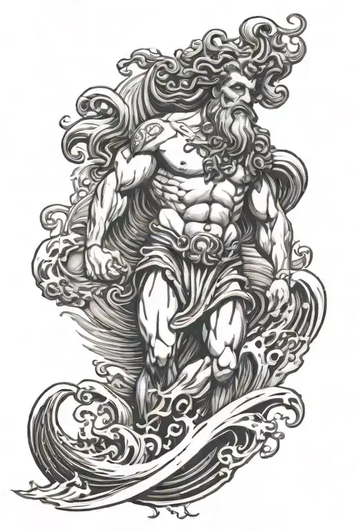 Poseidon With Waves tattoo design idea