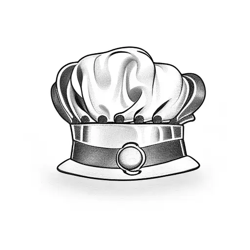 A chef's hat surrounded by movie reels and cutlery tattoo design idea
