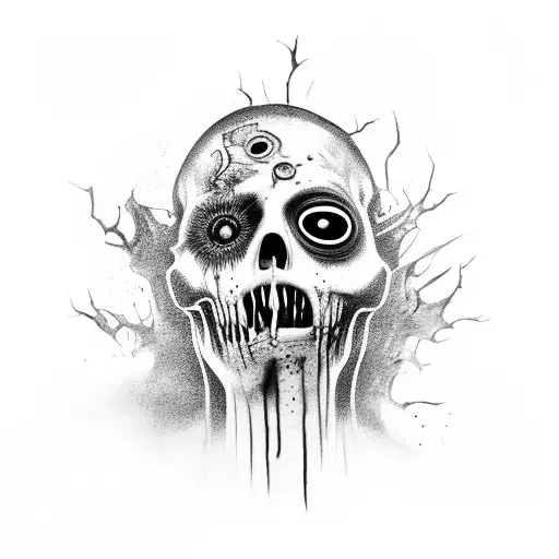 detailed decaying zombie head with mouth open tattoo design idea