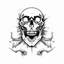 decaying zombie skull with mouth open tattoo design idea