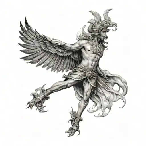 san miguel arcangel matando al demonio estilo realismo blanco y negro tattoo design idea