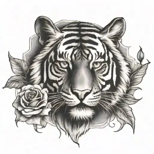 Uruguay Lucifer face tiger clock and a rose tattoo design idea