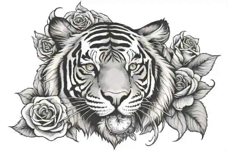 Uruguay flag Lucifer face tiger clock and a rose tattoo design idea