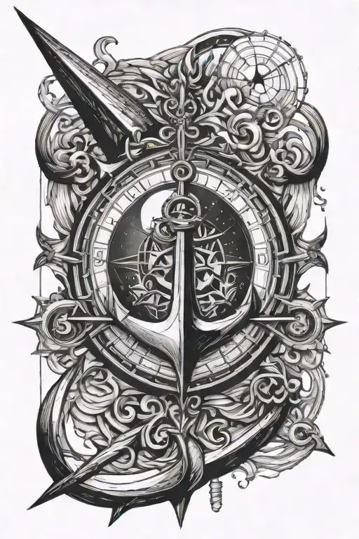Anchor compass water and over her full moon tattoo design idea