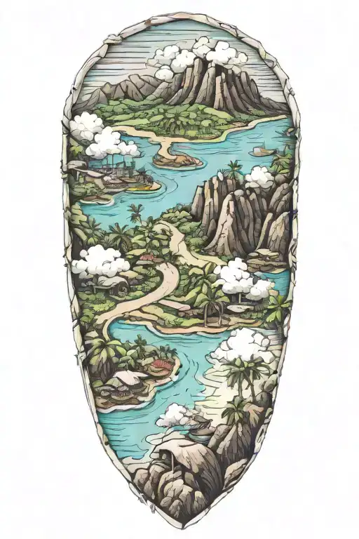 color  Hawaii aerial view tattoo design idea